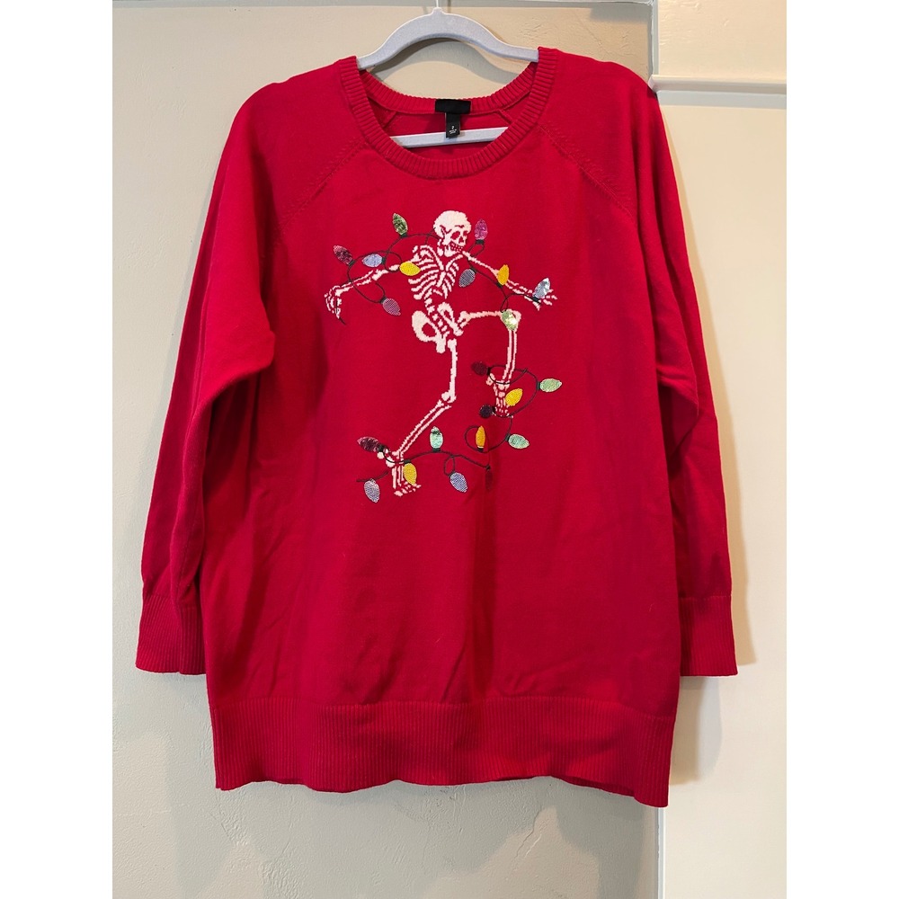 Torrid Red Dancing Skeleton Christmas Lights Sequin Sweater Plus Size 2 2X